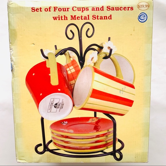 Cups & Saucers with Metal Stand x4 - Picture 4 of 4